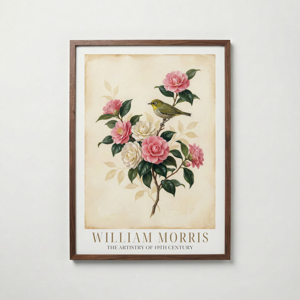 William Morris White-Eye and Camellias Poster – valnötsram
