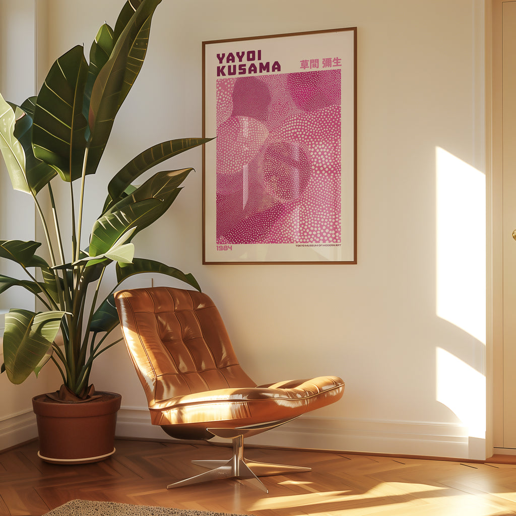 Yayoi Kusama Pink Infinity poster visualiserad på vägg – från Bozetto i hög kvalitet