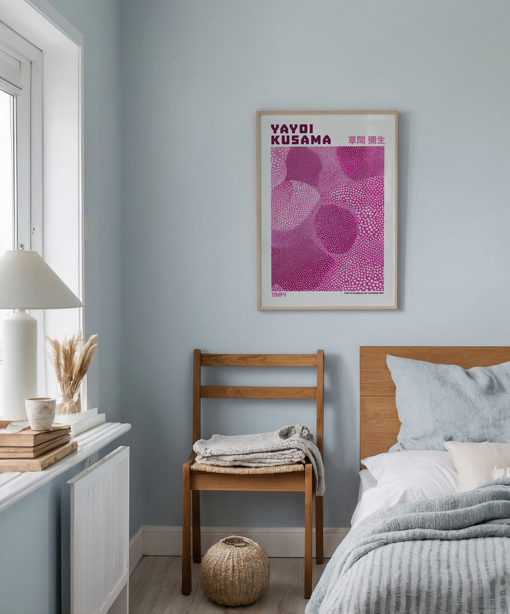 Väggmockup med Yayoi Kusama Pink Infinity – köp enkelt hos Bozetto affisch i hög kvalitet