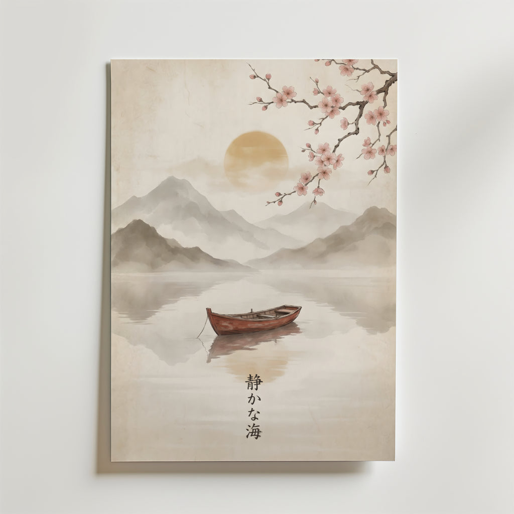 Tranquil Lake Sakura – stilfullt konsttryck från Bozetto, tryckt på matt finpapper