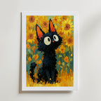 Cat in Sunflower Poster – med passepartout