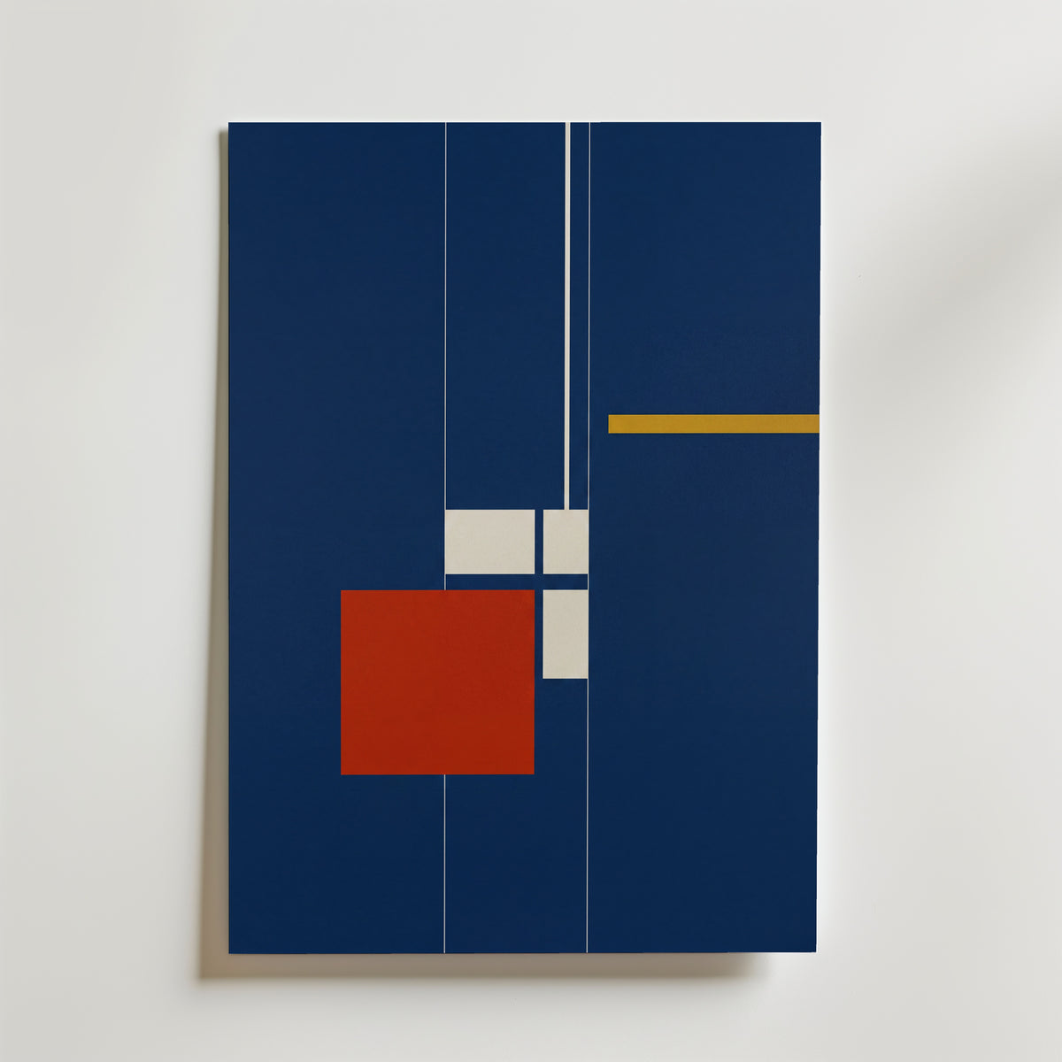 Constructive Red Poster på canvas, marinblå bauhauskomposition med röd kvadrat, från Bozetto