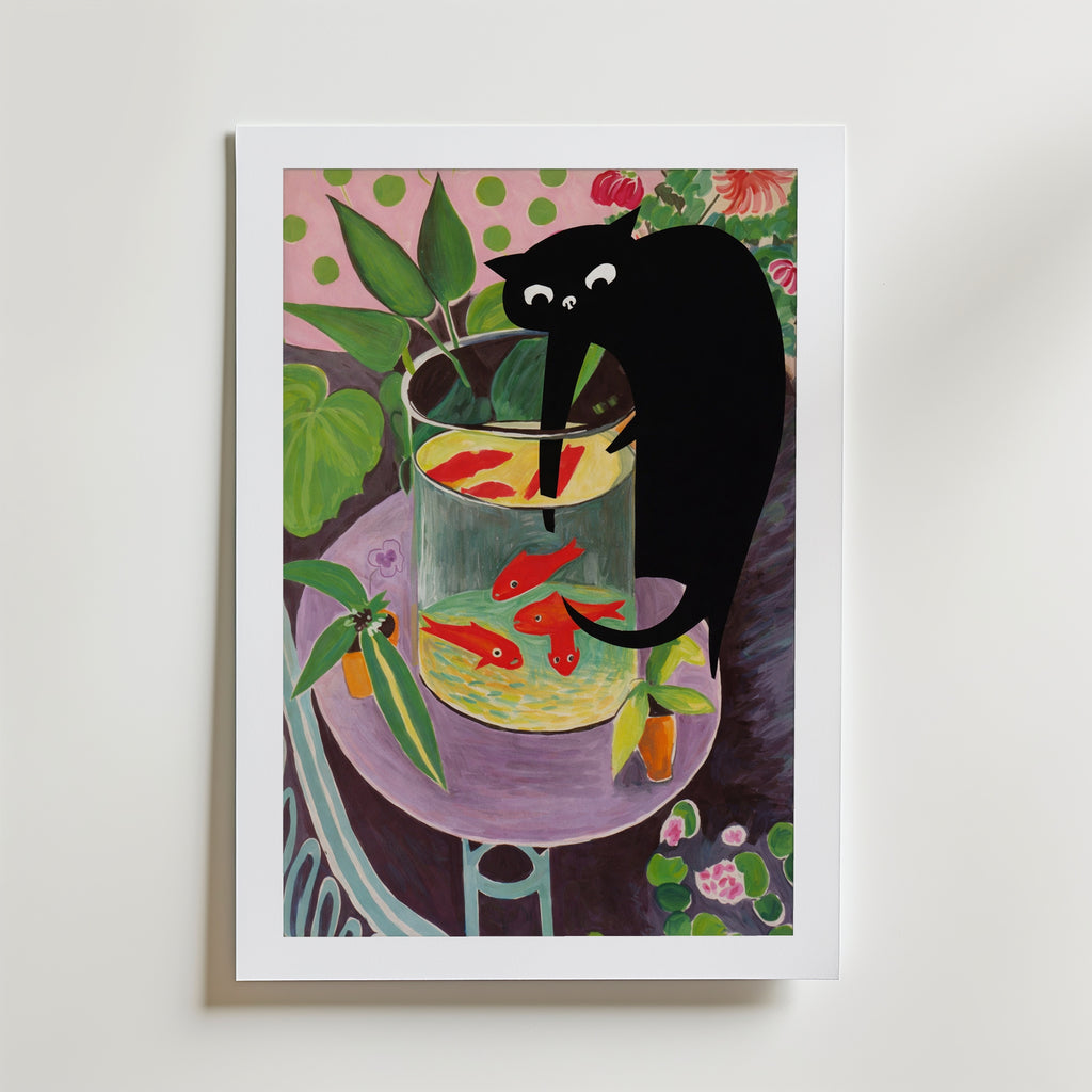 Curious Paws Aquarium Poster – med passepartout