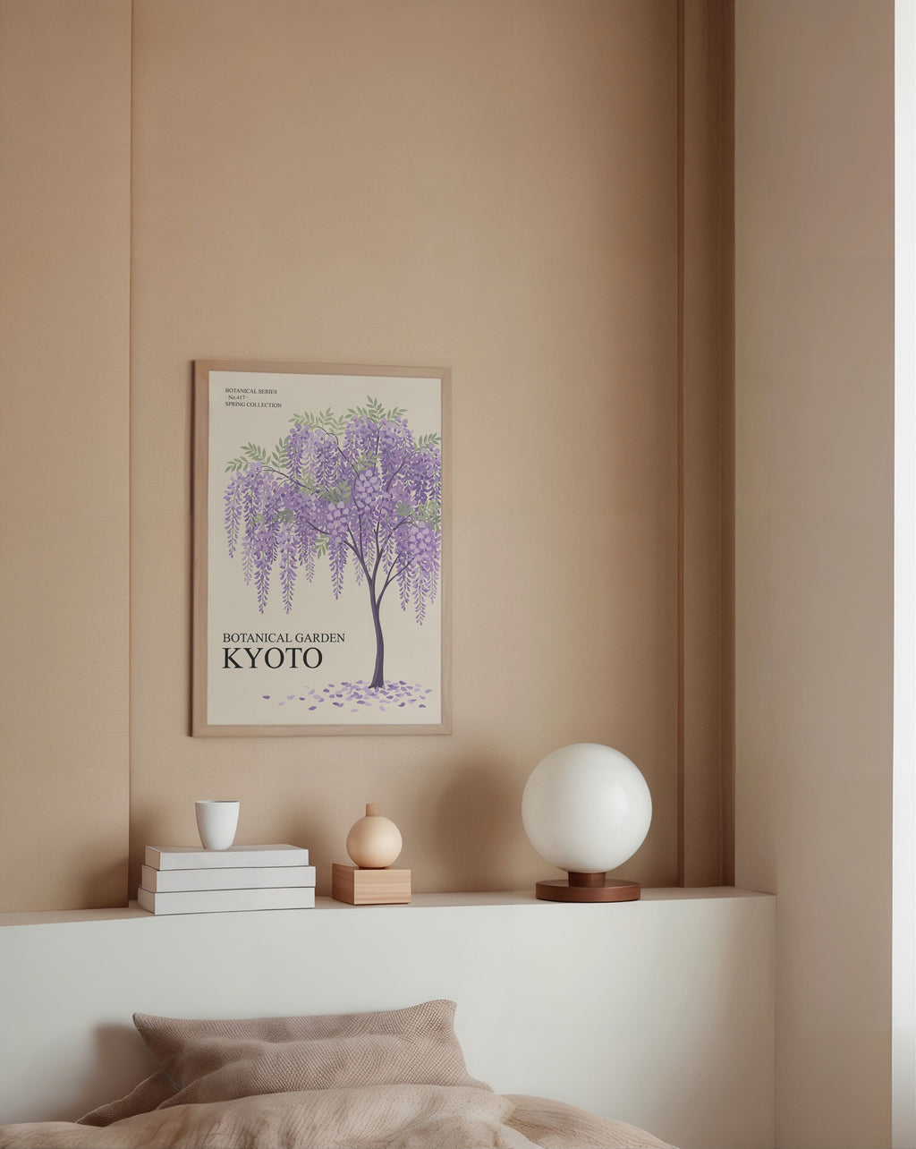 Botanical Garden Kyoto i ekram i ljust skandinaviskt vardagsrum, konst från Bozetto
