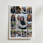 Personligt fotocollage med 13 foton och stor mittbild