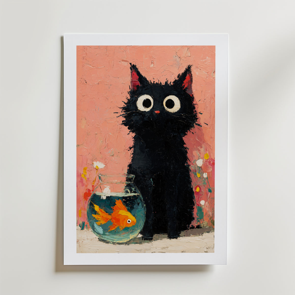 Cat Gold Fish – med passepartout