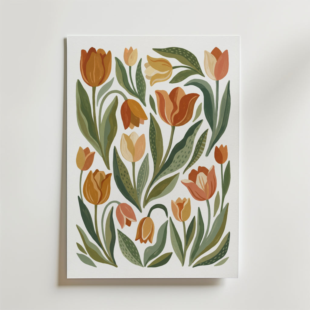 Amber Tulip Reverie – stilfullt konsttryck från Bozetto, tryckt på matt finpapper