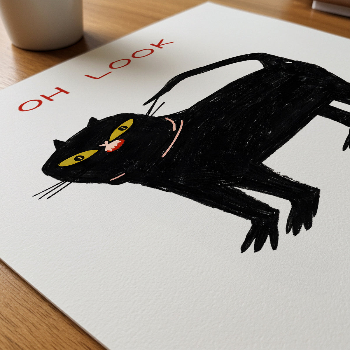 Oh Look Cat Poster i ram på skrivbord - Bozetto