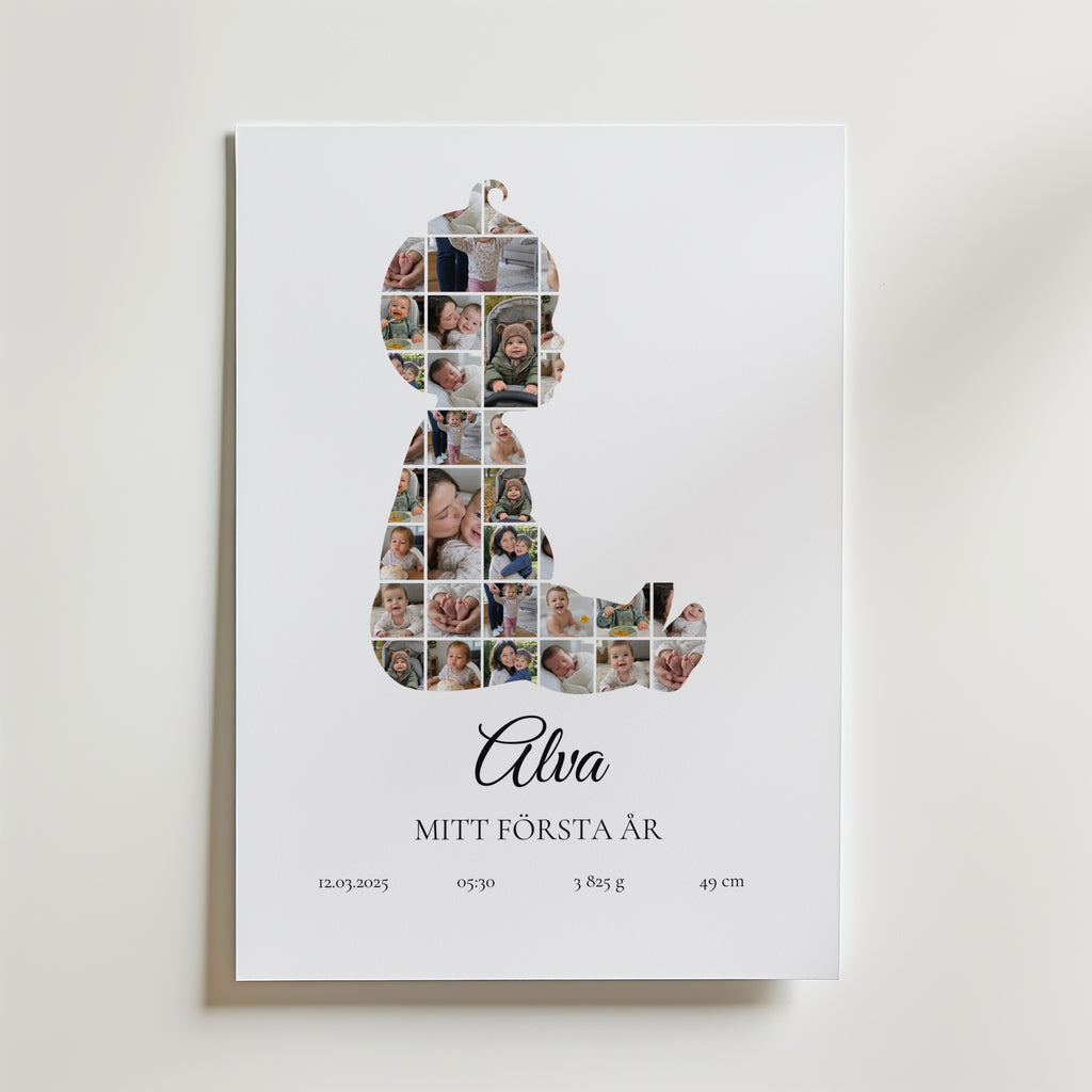 Personlig bebissiluett mitt första år poster