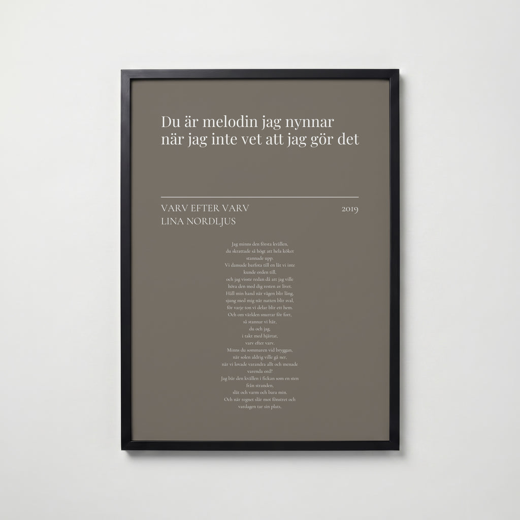 Personlig låttextposter i svart ram