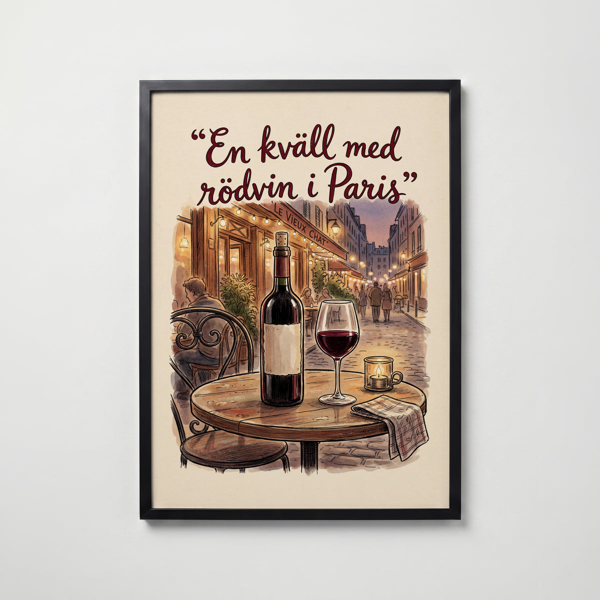 Red Wine in Paris Poster i svart ram, tryckt i Sverige