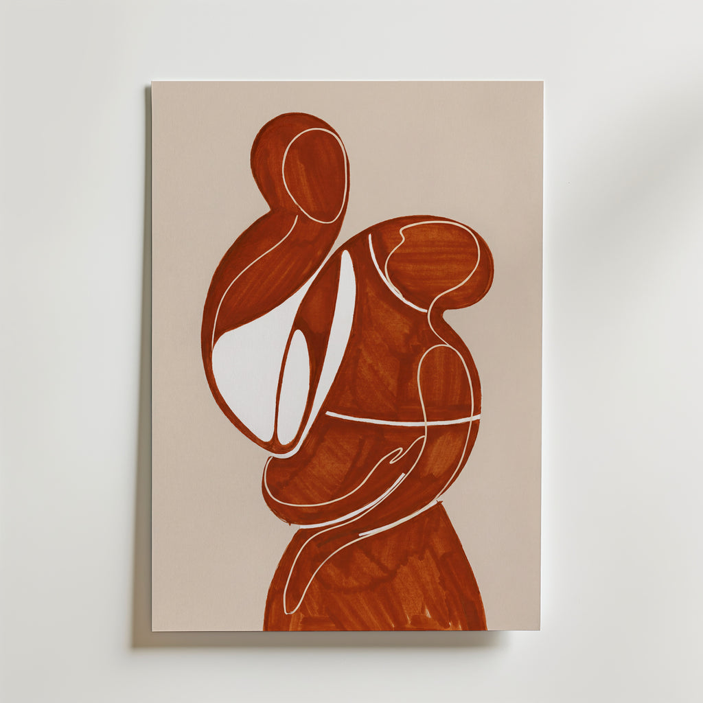 Terracotta Embrace Poster som canvas, abstrakt kram i terrakotta, tryckt i Sverige