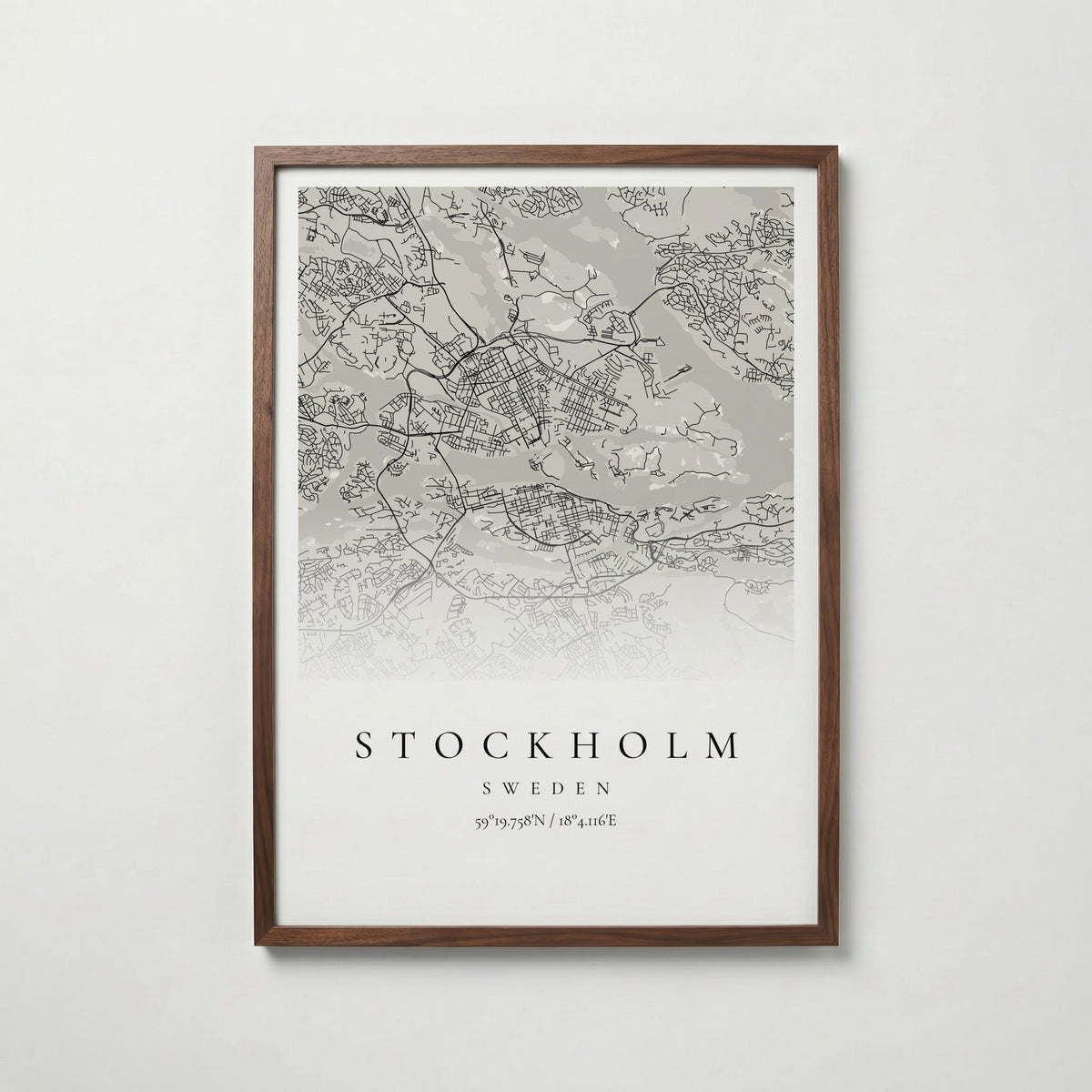 Ljus personlig stadskarta i valnötsram