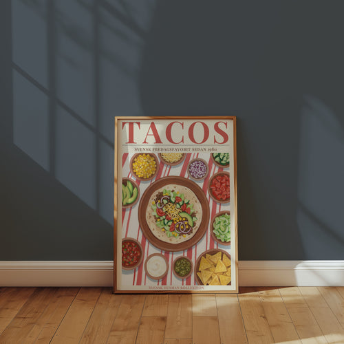 Tacos Fredag Poster i ram pa vagg i rum - Bozetto