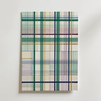 Threaded Grid Poster – fint linjerutnät i smaragd, marinblått, plommon och guld på elfenben som canvastavla, tryckt i Sverige