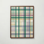 Threaded Grid Poster – fint linjerutnät i smaragd, marinblått, plommon och guld på elfenben i valnötsram, fri frakt över 499 kr
