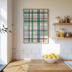 Threaded Grid Poster – fint linjerutnät i smaragd, marinblått, plommon och guld på elfenben som blickfång ovanför möbel, konsttryck från Bozetto