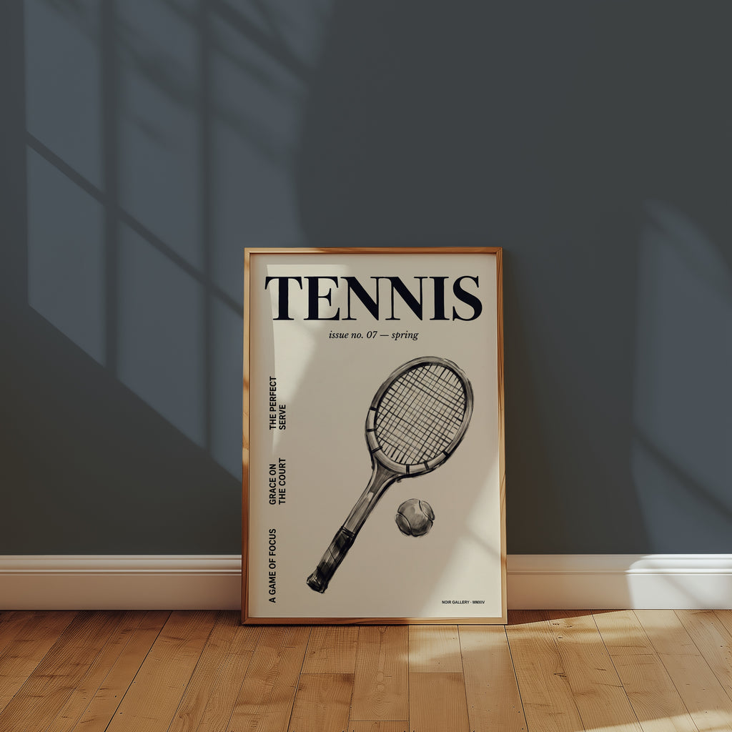 Vintage Tennis Cover affisch på vägg i ljust rum, vintage tennismotiv tryckt i Sverige från Bozetto