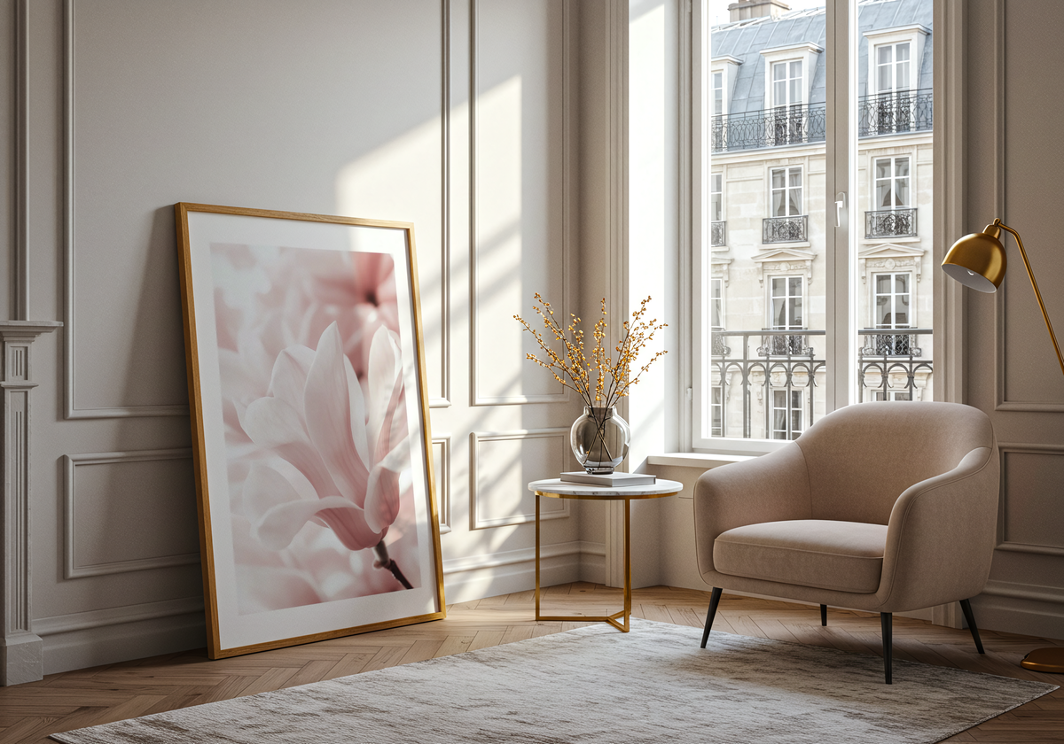 Blush Rose Magnolia Flower – affisch med stilfullt motiv från Bozetto i hög kvalitet