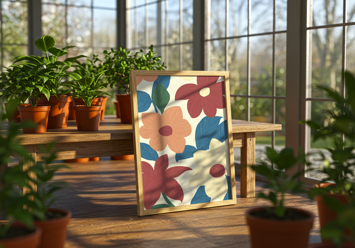 Floral wall konsttryck på vit bakgrund – elegant Bozetto affisch för hemmet i hög tryckkvalitet